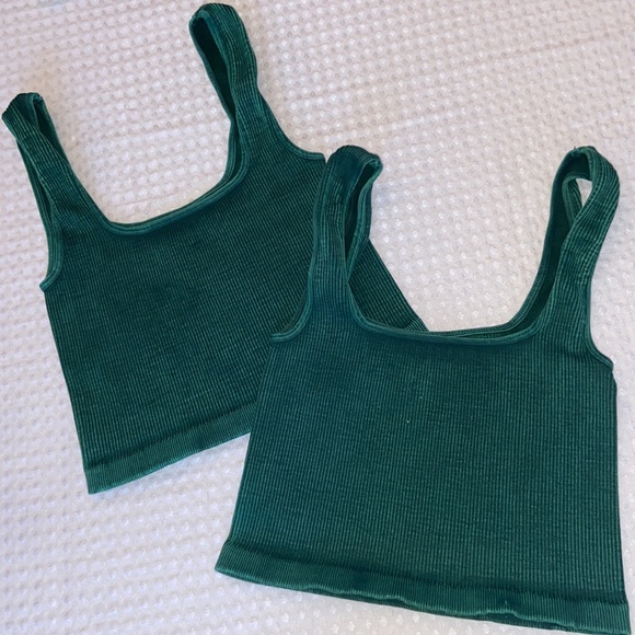 FREE PEOPLE Size XS/S Happiness Runs Square Neck Crop Tank Top Emerald Green - Picture 11 of 16
